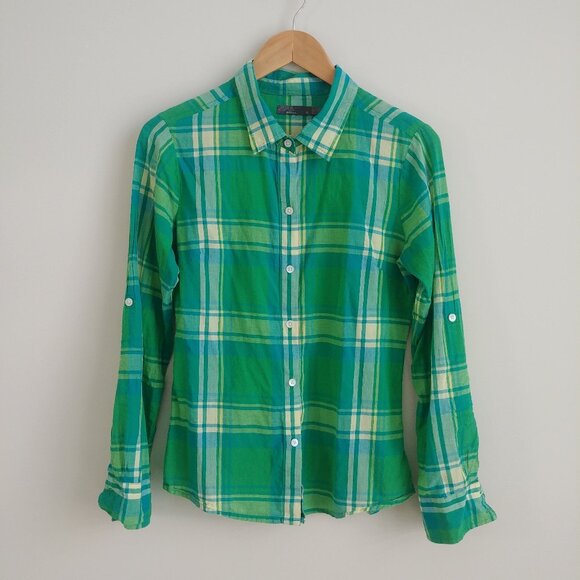 Prana Women's Medium 100% organic cotton button down shirt lightweight plaid - Picture 1 of 16